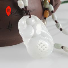 翡翠吊坠 A货糯种手工镂空雕刻福禄寿翠玉貔貅挂件 附鉴定证书